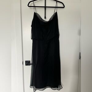 Watters Black Strapless Slip Dress with Sheer Cowl